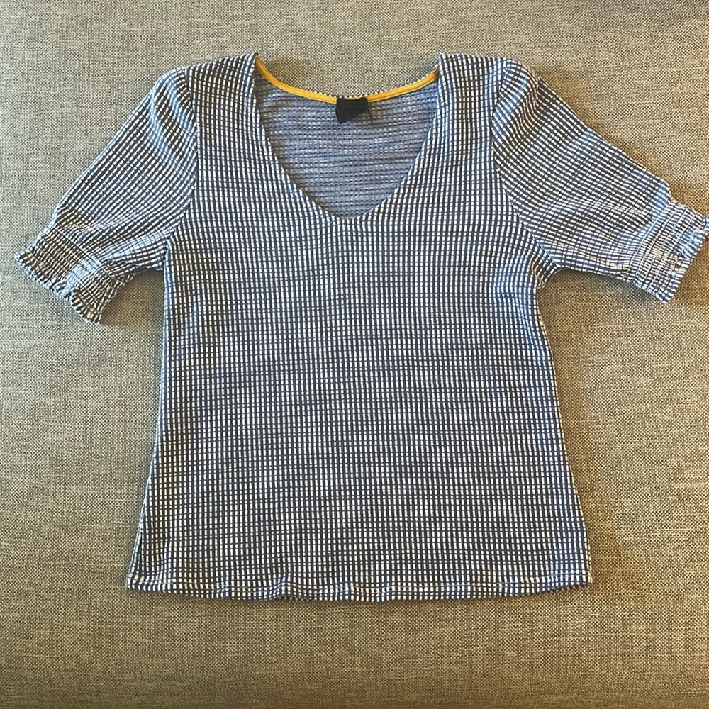 Anthropologie W5 blue and white puff sleeve blouse size S